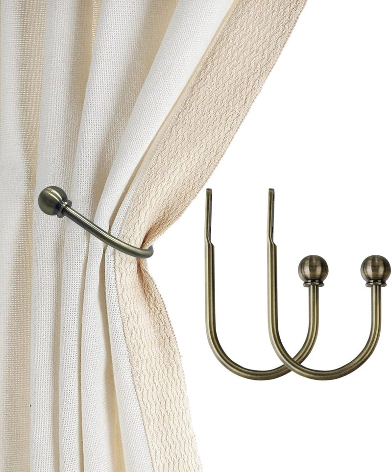 ARNORX Curtain Holdbacks, Hooks, 2 PCS，Solid Steel Hooks, Decorative French Ball End, Curtain Drapery Holdbacks, Wall Mounted, Curtain Tiebacks, Antique Brass Brushed - Image 1